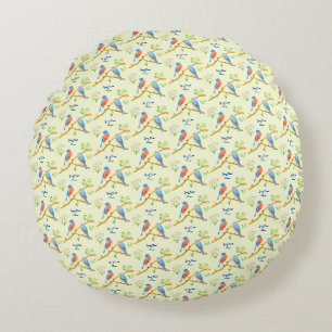 Bluebirds Round Pillow With Text Pale Yellow