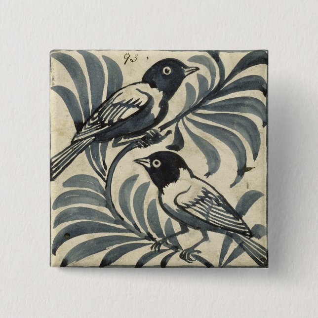 Bluebirds (w/c on paper) 2 inch square button (Front)