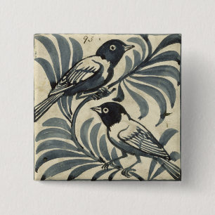 Bluebirds (w/c on paper) 2 inch square button