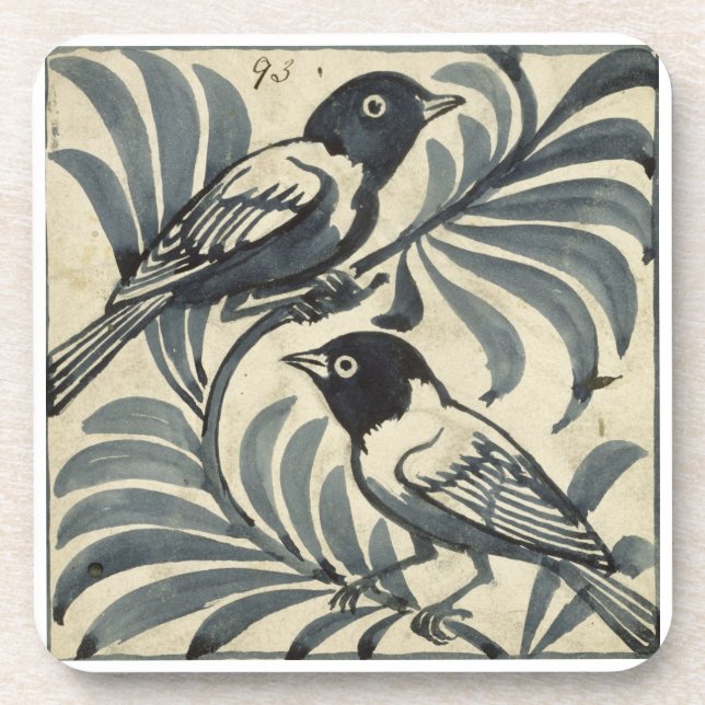 Bluebirds (w/c on paper) coaster (Front)