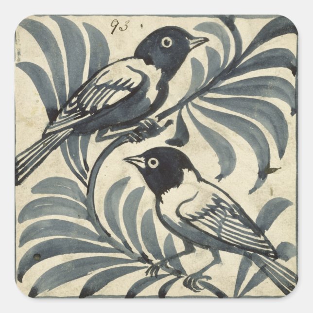 Bluebirds (w/c on paper) square sticker (Front)