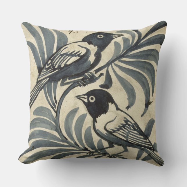 Bluebirds (w/c on paper) throw pillow (Front)