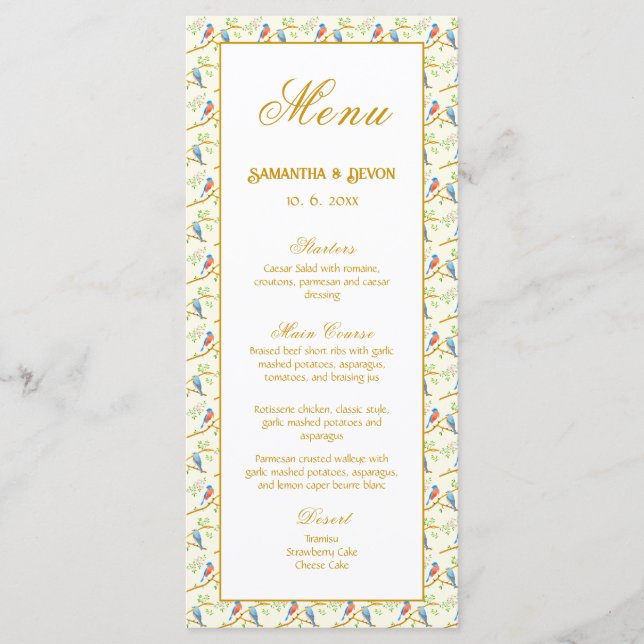 Bluebirds Wedding Menu (Front)