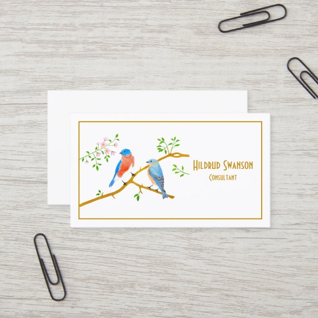 Bluebirds White Business Card (Front/Back In Situ)