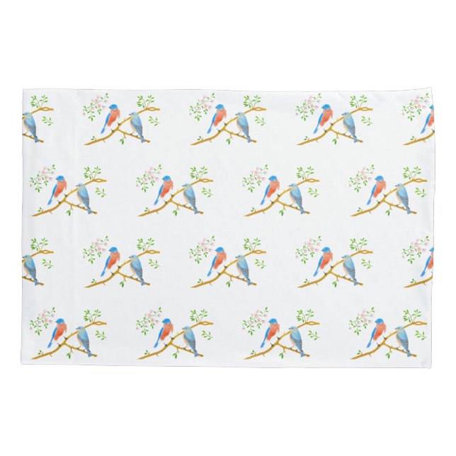 Bluebirds White Pillowcase (Back)