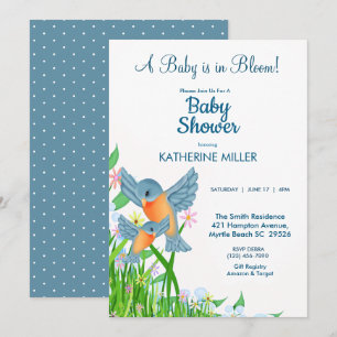  Bluebirds Wildflowers Baby Shower    Invitation