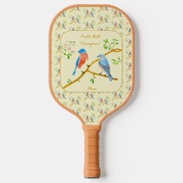 Bluebirds With Text Yellow Pickleball Paddle