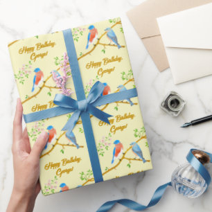 Bluebirds Yellow Wrapping Paper