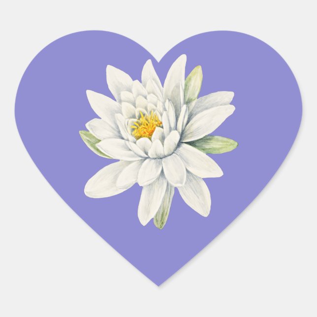 Bluebonnet Bluish-Purple with White Waterlily Heart Sticker (Front)