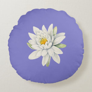 Bluebonnet Bluish-Purple with white waterlily Roun Round Pillow