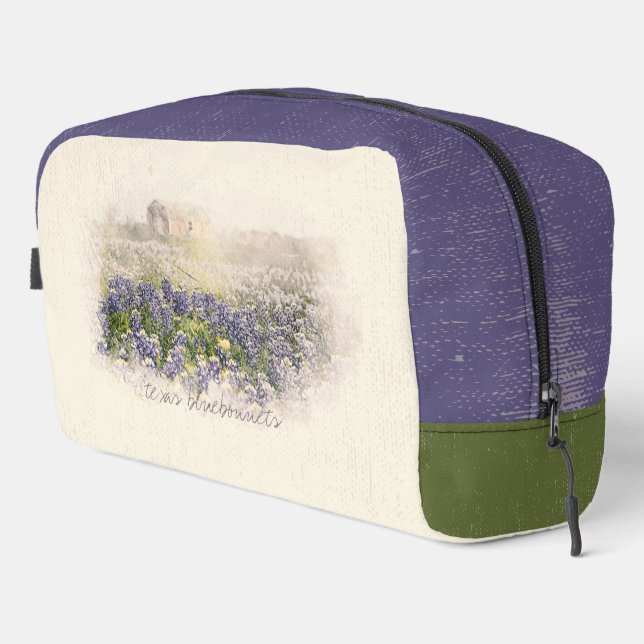 Bluebonnet Field Sketched Watercolor Dopp Kit (Right Corner)