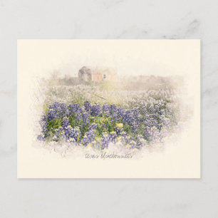 Bluebonnet Field Sketched Watercolor Postcard
