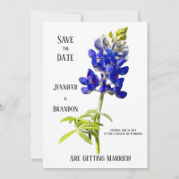 Bluebonnet Floral on White, Wedding Save the Date,
