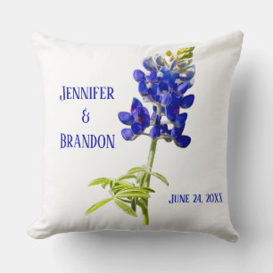 Bluebonnet Floral on White, Wedding Throw Pillow
