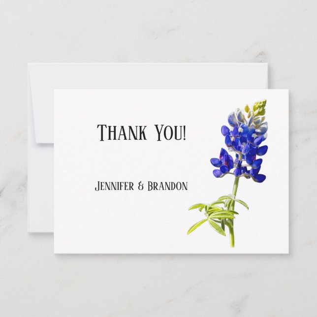 Bluebonnet Floral sur blanc, Carte de remerciement (Devant)