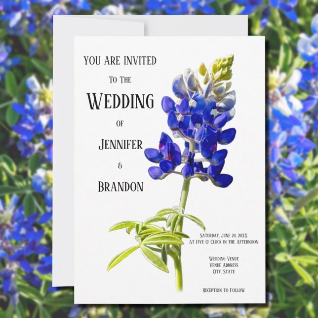 Bluebonnet Floral sur blanc, Faire-part de mariage (Créateur téléchargé)