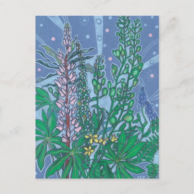 Bluebonnet  Flowers Blossom Floral Pastel Painting Postcard (Front)