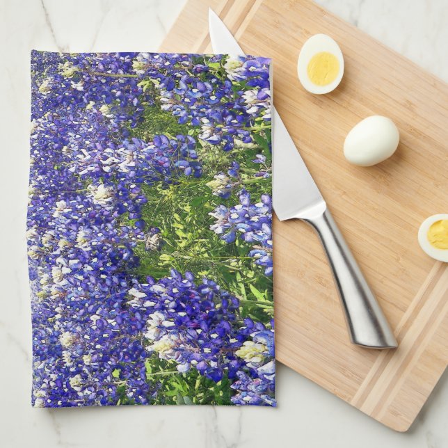 Bluebonnet Flowers in the Country Art Kitchen Towel (Quarter Fold)