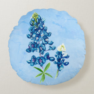 Bluebonnet on Blue Round Pillow