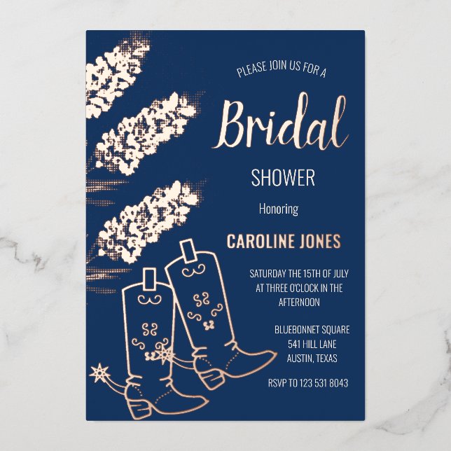 Bluebonnet Rose Gold Foil Floral Bridal Shower (Front)