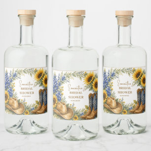 Bluebonnet Texas Sunflower Boho Bridal Shower Liquor Bottle Label