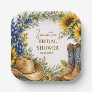 Bluebonnet Texas Sunflower Boho Bridal Shower Paper Plate