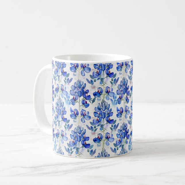 Bluebonnet Texas Wild Flower Pattern Coffee Mug (Front Left)