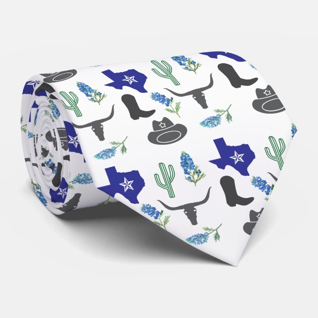 Bluebonnet Texas Wildflower Watercolor Pattern Tie (Rolled)