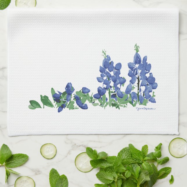Bluebonnet Wild Flowers, Texas Flowers Kitchen Towel (Folded)