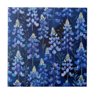 Bluebonnet Wildflower Pattern, Dark Blue Floral  Tile