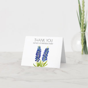 Bluebonnets 1st First Birthday Party Thank you Card