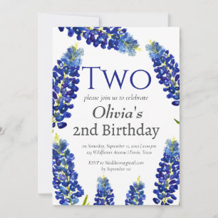 Bluebonnets 2nd Second Birthday Blue Floral Invitation
