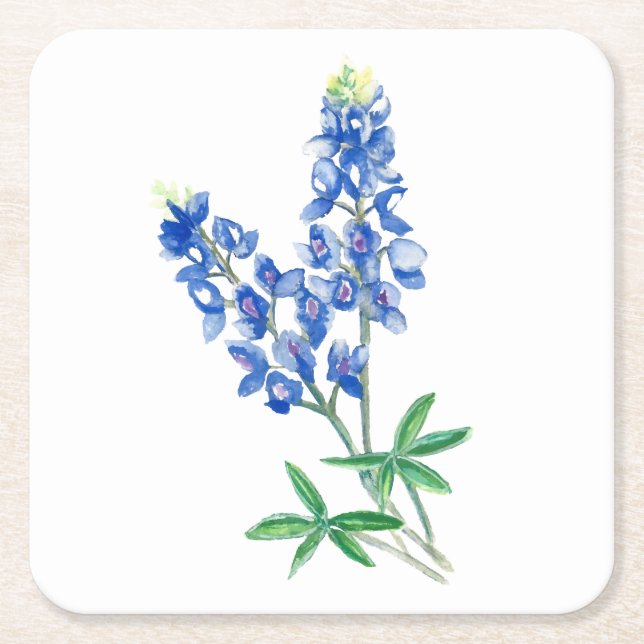 Bluebonnets 3 square paper coaster (Front)