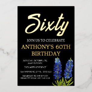 Bluebonnets 60th Birthday Black Gold Foil Texas