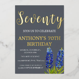 Bluebonnets 70th Birthday Navy Blue Gold Texas