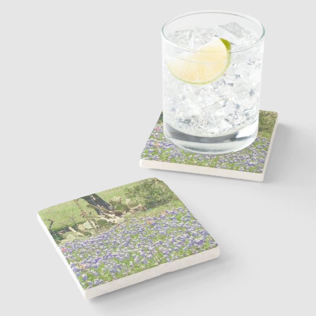 Bluebonnets And Cactus Stone Coasters (Side)