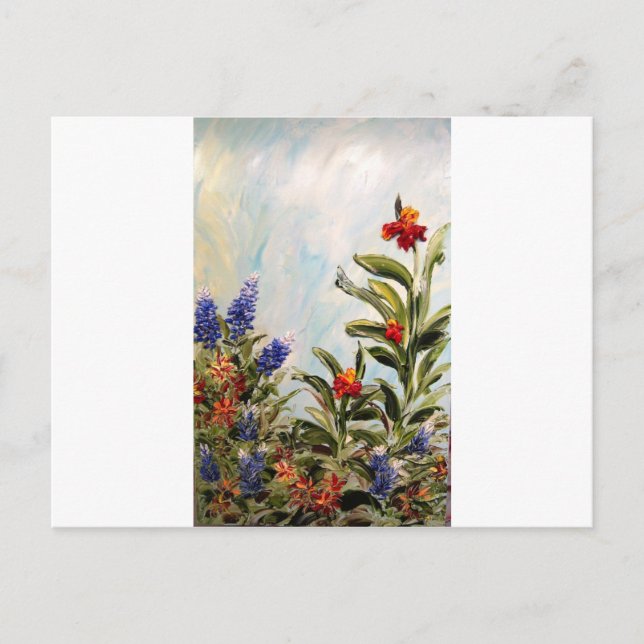 Bluebonnets and Canna Lilies Postcard (Front)