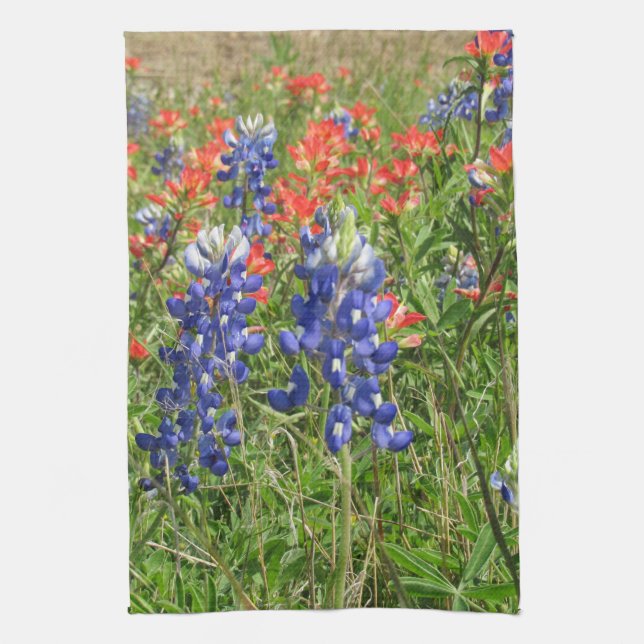 Bluebonnets and Indian Paintbrushes Kitchen Towel (Vertical)