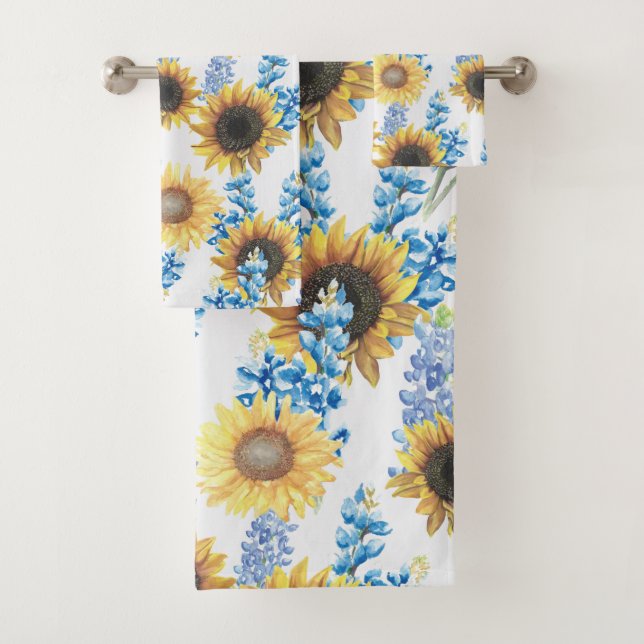 Bluebonnets and Sunflowers Bath Towel Set (Insitu)