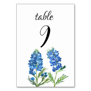 Bluebonnets Blue Floral Texas Flowers Wedding Table Number