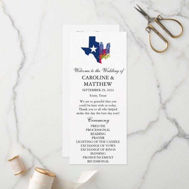 Bluebonnets Blue Floral Texas Modern Wedding  Program (Front/Back In Situ)