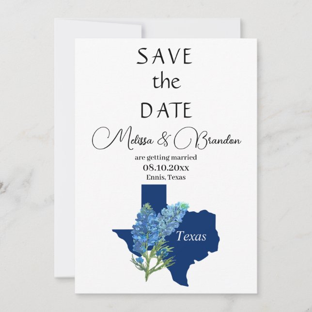 Bluebonnets Blue Floral Texas Rustic Wedding  Invitation (Front)