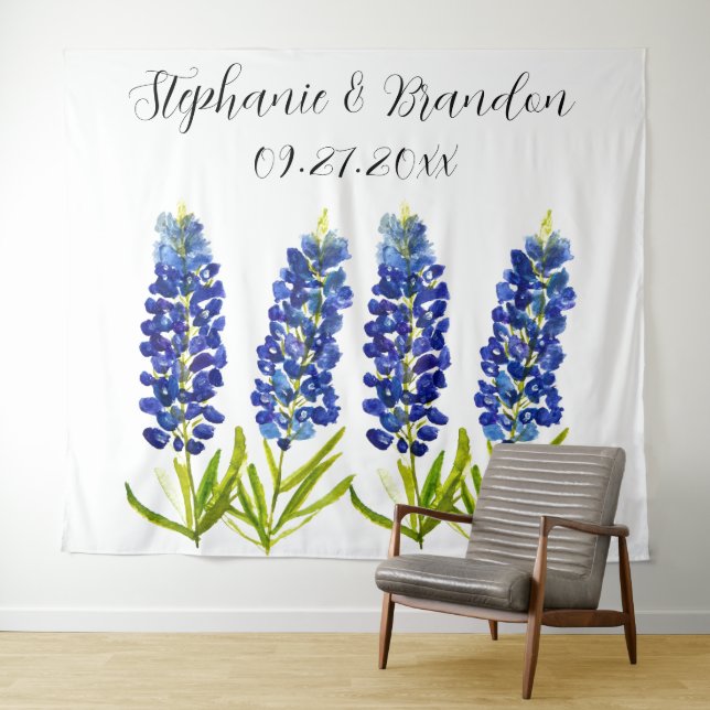 Bluebonnets Blue Floral Texas Wedding Photo Booth Tapestry (In Situ (Horizontal))