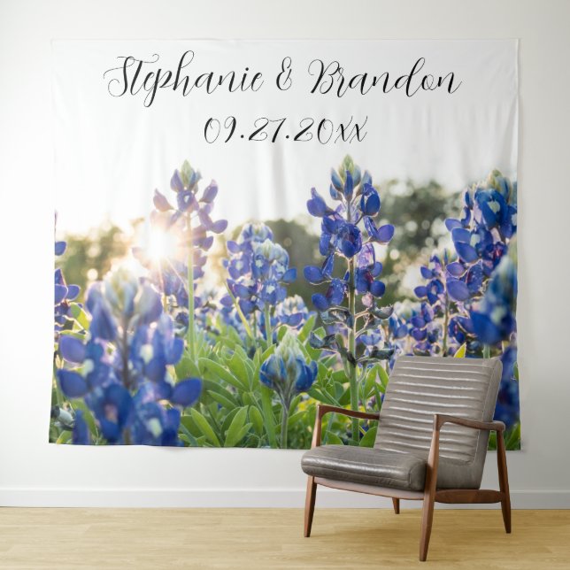 Bluebonnets Blue Floral Texas Wedding Photo Booth Tapestry (In Situ (Horizontal))
