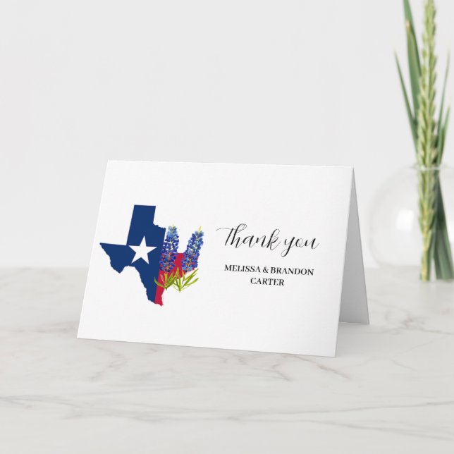 Bluebonnets Blue Floral Texas Wedding Thank you  Card (Front)