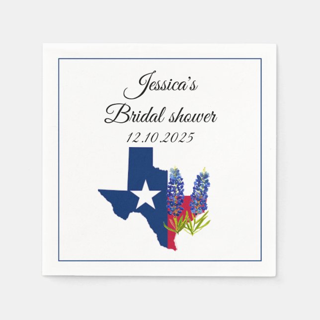 Bluebonnets Blue floral Watercolor Bridal shower Napkin (Front)
