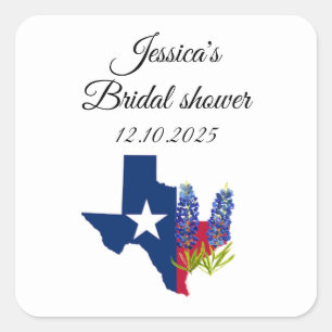 Bluebonnets Blue floral Watercolor Bridal shower Square Sticker