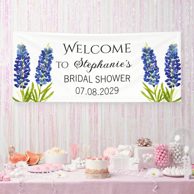 Bluebonnets Blue Flowers Rustic Bridal Shower Banner (Party)