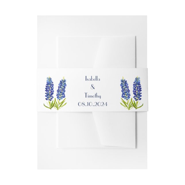 Bluebonnets Blue Flowers Texas Elegant Wedding Invitation Belly Band (Front Example)