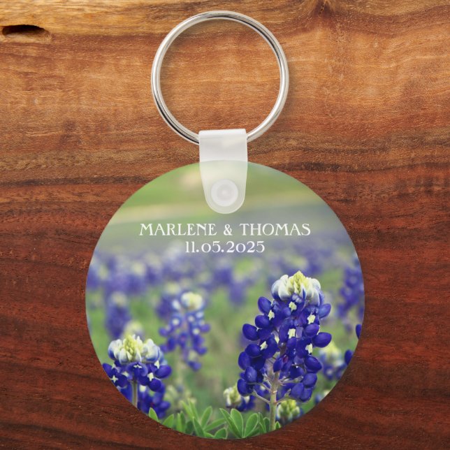 Bluebonnets Blue Flowers Texas Floral Wedding Keychain (Back)
